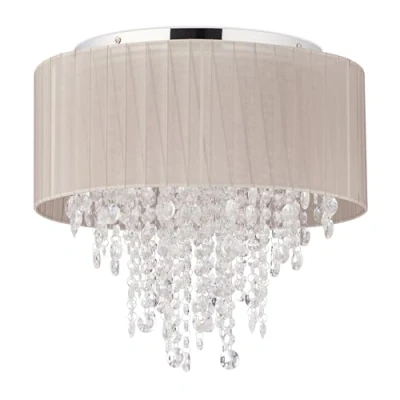 Image of Relaxdays Crystal Chandelier, Organza Ceiling Lamp, G9 Socket, 5 Bulbs, Hanging Light, 39 x 39.5 cm, Grey/Silver, Iron, Plastic