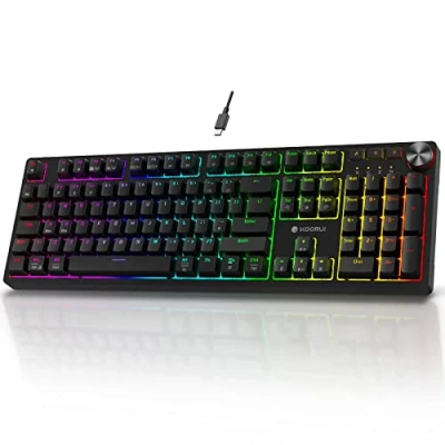 Image of KOORUI Gaming Keyboards, 26 RGB Backlit Mechanical Keyboard Wired 104 Keys Full Size UK Layout with Red Switch Gamer Keyboards for Windows MacOS Linux