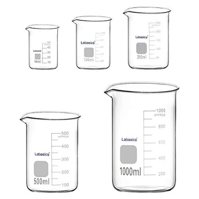 Image of Labasics Glass Beaker Set, Borosilicate Graduated Low Form Griffin Beakers in 5 Sizes, 50 ml/100 ml/250 ml/500 ml/1000 ml (1 L), Combo Pack