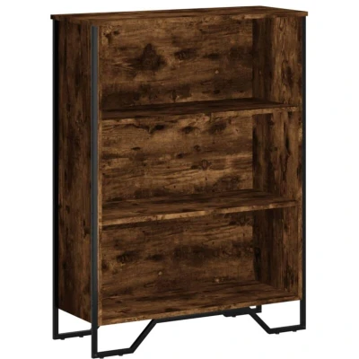 Image of vidaXL Bookcase Bookshelf Smoked Oak Engineered Wood 3 Tier Open Storage Cabinet Rack for Bedroom/Living Room Metal Feet 80x31x106 cm