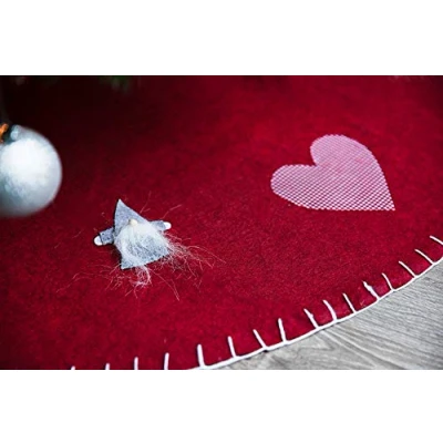 Image of HEITMANN DECO Christmas Felt round tree footcover protects against falling needles skirt red
