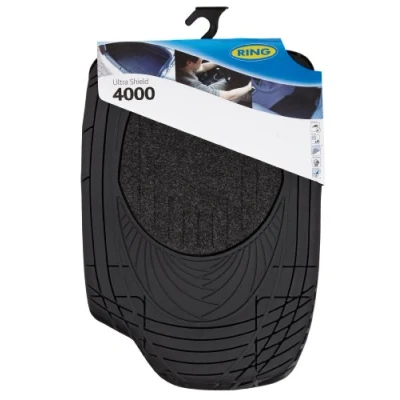 Image of Ring Automotive Ultra Shield 4000 Black Car Mats: Set of 4 With Non Slip Backing
