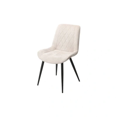 Image of Contemporary Diamond Stitch Natural Fabric Dining Chair, Black Tapered Legs (Pair)