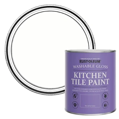 Image of Rust Oleum White Water Resistant Kitchen Tile Paint in Gloss Finish Chalk 750ml