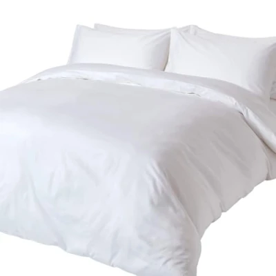 Image of HOMESCAPES White Organic Cotton Duvet Cover Set Super King Size 400TC 600 Thread Count Equivalent Quilt Bedding 2 Pillowcases Included