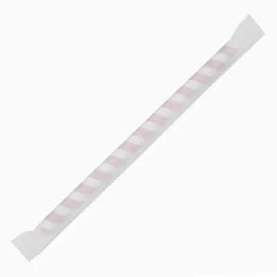 Image of Fiesta Compostable Individually Wrapped Paper Smoothie Straws Red Stripes (Pack of 250)