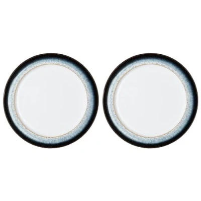 Image of Denby Halo Medium Plates Set of 2 Reactive Glaze Dishwasher Microwave Safe Crockery 24.5cm Black, Grey White Ceramic Stoneware Tableware Chip &amp; Crack Resistant