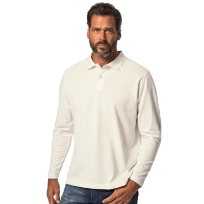 Image of JP 1880 Menswear Big &amp; Tall Plus Size L 8XL Long Sleeve Piqué Polo Shirt Off White XXX Large 799230201 3XL