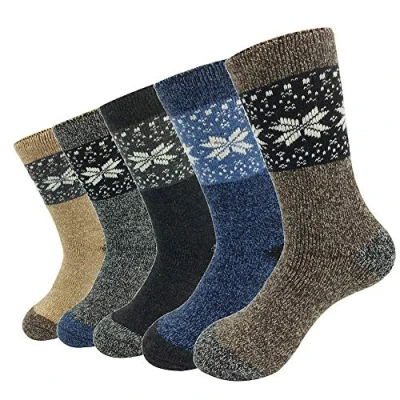 Image of Sumery Su Winter Socks Men Thick Wool Warm Maple Leaf Patern Cashmere Vintage Socks, 5 Pairs/Lot