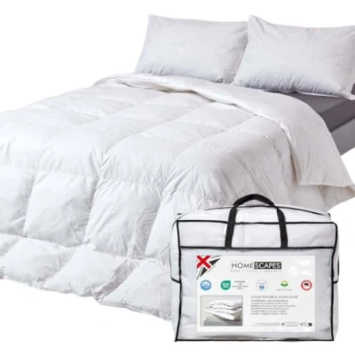 Image of HOMESCAPES Luxury White Goose Feather &amp; Down 4.5 Tog Double Duvet 100% Cotton Anti Dust Mite Proof Fabric RDS Certified allergen Washable at Home Summer Quilt