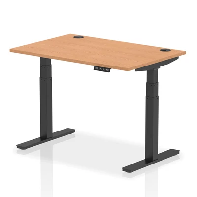Image of Air 1200 x 800mm Height Adjustable Desk Oak Top Cable Ports Black Leg