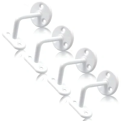 Image of Pack of 4 Handrail Brackets for Stairs, White Banister Rail Brackets, Wall Mounted Stair Stainless Steel or Wooden Handrail, Heavy Duty and Stylish Rails Bracket