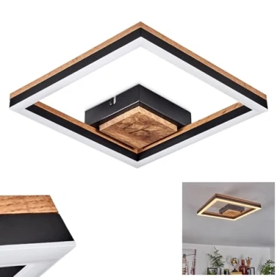 Image of hofstein Cascada LED Ceiling Light, Modern Light Made of Metal/MDF/Plastic in Black/Wood Look/White, (12 cm x 12 cm), watts, 1350 lumens, 3000 Kelvin