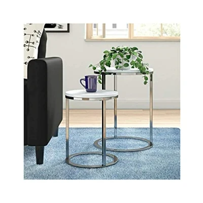 Image of MATCHLESS Perfect Shiny Set Of 2 Tables Nesting White Gloss Table Nest Beautiful And Best Decoration For Your Home