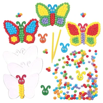 Image of Baker Ross FC809 Butterfly Pom Art Kits Packs of 5, Arts and Crafts Kit for Kids