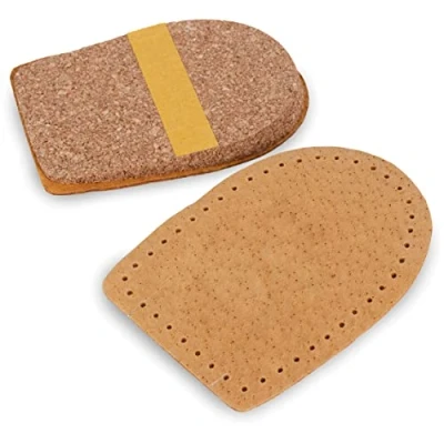 Image of Orthotic Heel Lift Raise, Genuine Leather and Natural Cork, with Self Adhesive Backing, Shock Absorbing Support, Relief Achilles Tendonitis (Brown, Size UK 3 6)
