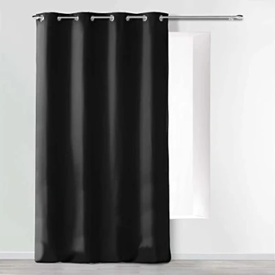 Image of Douceur d&#039;Intérieur Absolu Microfibre Curtain with Eyelets, Plain, polyester, Black, 280 x 140 cm