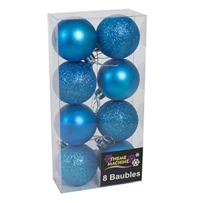 Image of Christmas Baubles 8 Pack 50mm Shatterproof Glitter/Plain Design (Blue 1115)
