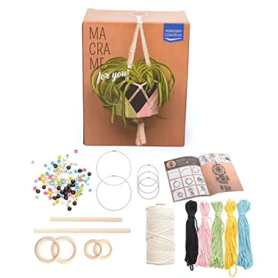 Image of Vaessen Creative Macramé Weaving Kit, Includes Cords in Multiple Colours, Beads, Dowels, Wooden and Metal Hoops to Make Plant Hangers, Dreamcatchers More