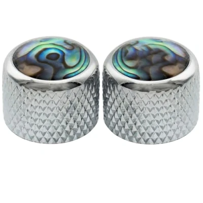 Image of Musiclily Pro Fine 24 Splines Steel Abalone Top Dome Knobs Push on Control for USA Electric Guitar or Bass 19x16.5mm, Chrome (Set of 2)