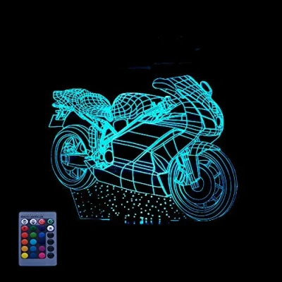 Image of HPBN8 Ltd 3D Motorcycle Night Light Optical Illusion Lamp 7/16 Colors Changing USB Powered Remote Control Touch Switch LED Xmas Brithday Children Kids Decor Toy Gift