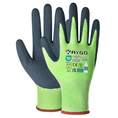 Image of KAYGO Latex Coated Work Gloves for Men Women Breathable, 3 Pairs Recycled Polyester Gardening Gloves, Safety Yard Men, KGE19L (Green, Small)