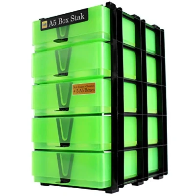 Image of WestonBoxes A5 Box Stak Craft Storage Unit Including 5 Plastic Boxes with handles (Green)