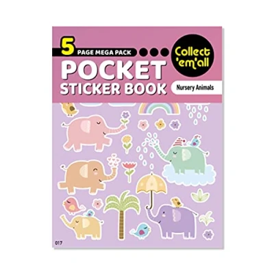 Image of Pocket Sticker Book (5 Pages) 64 MEGA Packs to Collect Coloured Stickers for Kids Nursery Animals