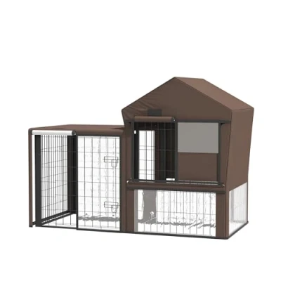 Image of PawHut Rabbit Hutch Cover, Water Resistant Pets Cage Protector, Breathable Guinea Pig Cover Brown