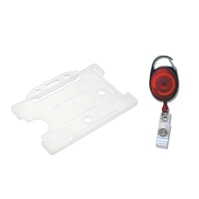 Image of ID Card It Clear Holder and Red Retractable YoYo Security Key Clip Reel
