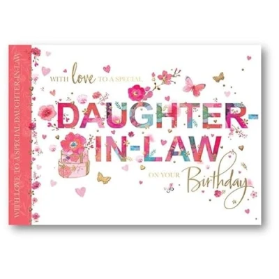 Image of Words &#039;n&#039; Wishes Special Daughter in Law Birthday Card Flowers and Butterflies Embossed with a Foil Finish Eco Friendly
