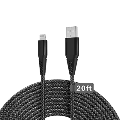Image of iPhone Charger Cord 20FT/6M [Apple MFi Certified] Extra Long Cable Fast Apple Nylon Braided USB Lightning 2.4A for 12 Pro Mini 11 X XS Max XR 8 7 6s 6 Plus