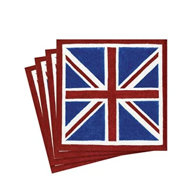 Image of Caspari Union Jack Paper Cocktail Napkins, Pack of 20, red/Blue