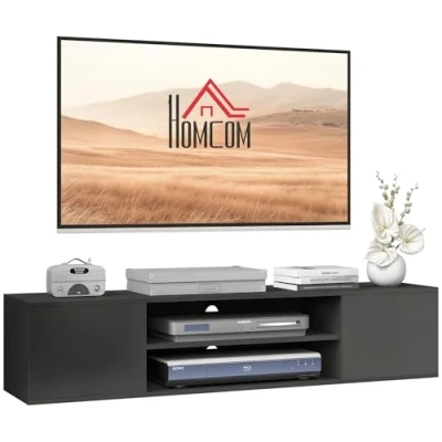Image of HOMCOM Floating TV Stand Cabinet for TVs up to 60&quot;, Wall Mounted Unit with Open Shelf, Storage Cupboards and Cable Management Living Room, Grey