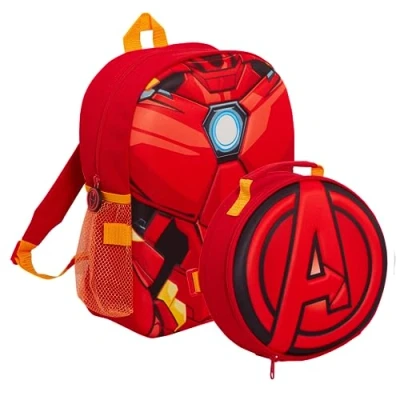 Image of Marvel Kids Iron Man Backpack Avengers Detatchable Lunch Bag Water Bottle Holder Matching 2 Piece Set