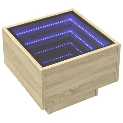 Image of vidaXL Side Table with LED Infinity Mirror Modern Sonoma Oak End/Side/Coffee RGB Lights &amp; Engineered Wood 40x40x30 cm