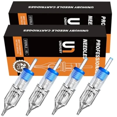 Image of 40Pcs Tattoo Cartridge Needles RS Mixed, Unihuby Set Assorted 1203RS 1205RS 1207RS 1209RS Round Shader 0.35mm Cartridges