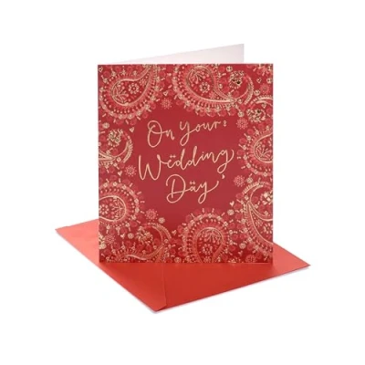 Image of UK Greetings Wedding Card for Him/Her/Friend Red &amp; Gold Design