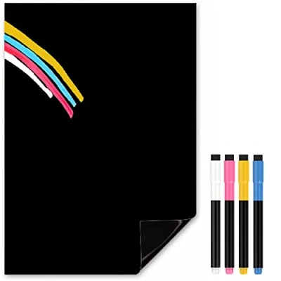 Image of TMS Blackboard Fridge Magnet A4 Magnetic Chalk Board Dry Erase with Colour Pens Black Memo Kitchen Notice for Notes, Reminders or use as Weekly Meal Planner [30 x 21cm]
