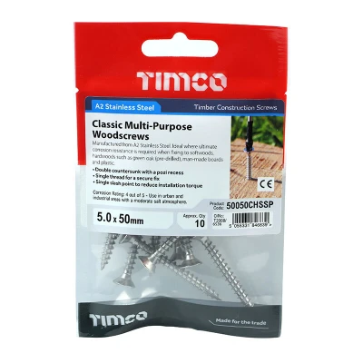 Image of 7x TIMCO Classic Multi Purpose Screws Pz Double Countersunk Stainless Steel 50050CHSSP Pack of 10