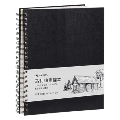 Image of A4 Sketchbook, Spiral Sketch Book with 160gsm Thick Paper Sketchbook for Artists Hardcover Black Hardback Art Drawing Pad 26x19 cm Sketching and 60 Sheets / 120 Pages
