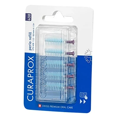Image of Curaprox interdental Brushes CPS 408 perio, Refill, 5 Pieces, Violet, 2 mm Diameter, 8 Effectiveness, Refill Pack Without Holder