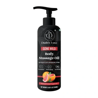 Image of Dude&#039;s Love Grapefruit Fruity Full Body Massage Oil Refreshing, Calming &amp; No Stain Non Sticky Aromatherapy with Lime Essential