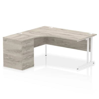 Image of Impulse 1600 Left Crescent Desk Grey Oak Cantilever + High Ped