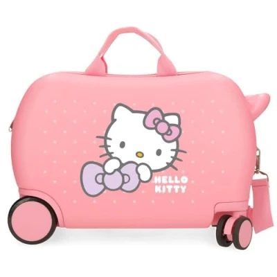 Image of Hello Kitty My Favourite Bow, Cabin Suitcase, Children&#039;s Made of ABS, Four Double Wheels with Multi Directional Swivel, Practical Interior Two Compartments Elastic Rubbers., Pink,
