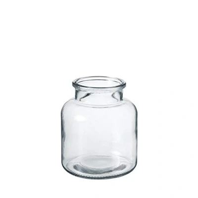Image of OASIS Modern Clear Glass Wide Flower Jar Twig Stem Bouquet Display Vase (14 x 16cm)