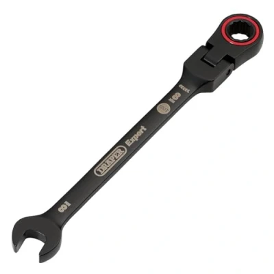 Image of Draper Expert HI TORQ Metric Flexible Head Ratchet Combination Spanner, 8mm, Black