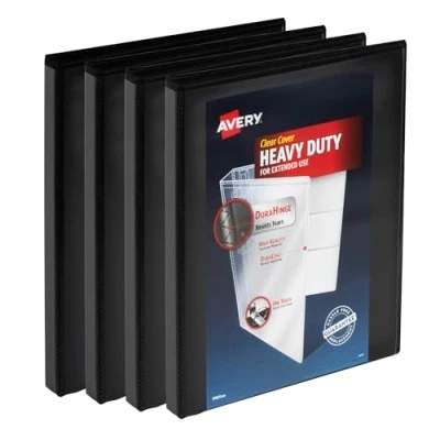 Image of Avery Heavy Duty View 3 Ring Binders, 0.5&quot; One Touch Slant Rings, 4 Black Binders (79708)