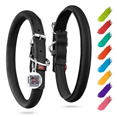 Image of Rolled Leather Dog Collar for Small Dogs Soft Padded Collars Medium Puppy Large Breed Male and Female