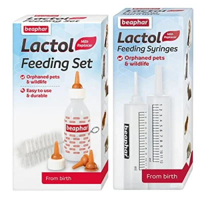 Image of Alpha Dog Beaphar Lactol Feeding Bottle &amp; Syringe Set Puppy Kitten Whelping Milk
